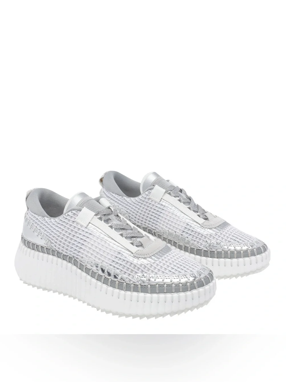 Chloé White and Silver Woven Platform Sneakers